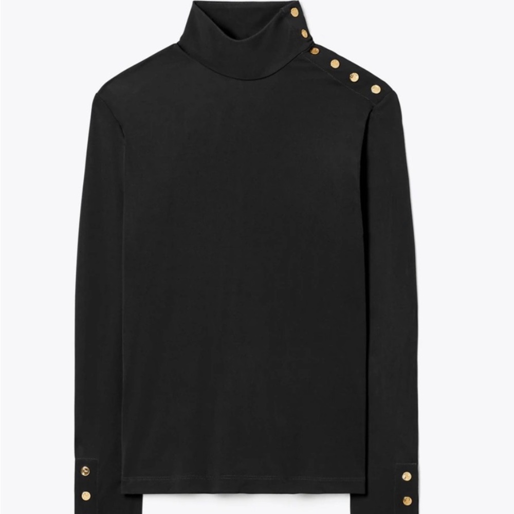 Tory Burch Viscose Turtleneck with Gold Button Accents